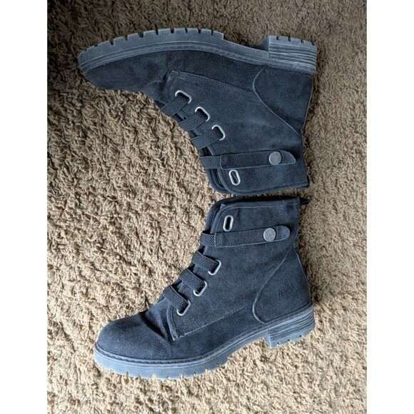 Blowfish Malibu Raco Faux Suede Black Boots Womens Size 10 Combat Ankle - Picture 3 of 8